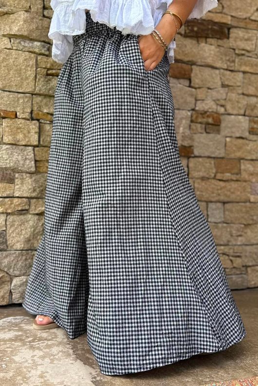 Arbi Gingham Palazzo Pant Black
